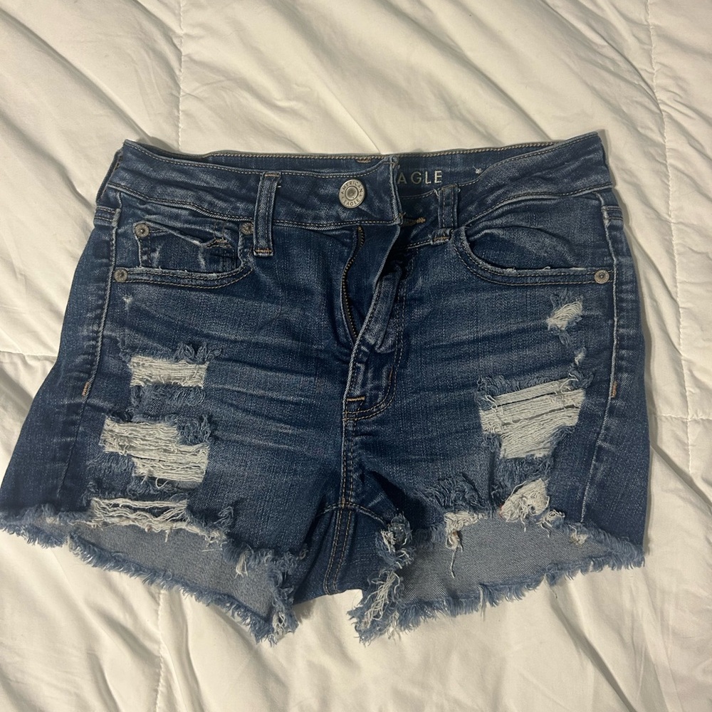 American Eagle Outfitters Blue Distressed Jean Shorts